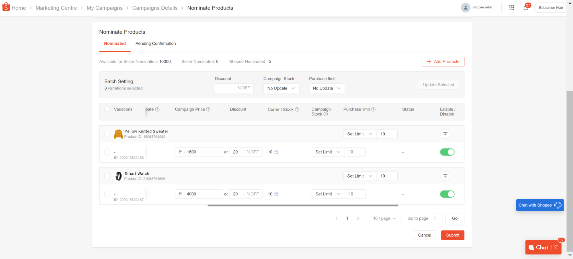 Nominating Products in My Campaigns | Shopee PH Seller Education Hub