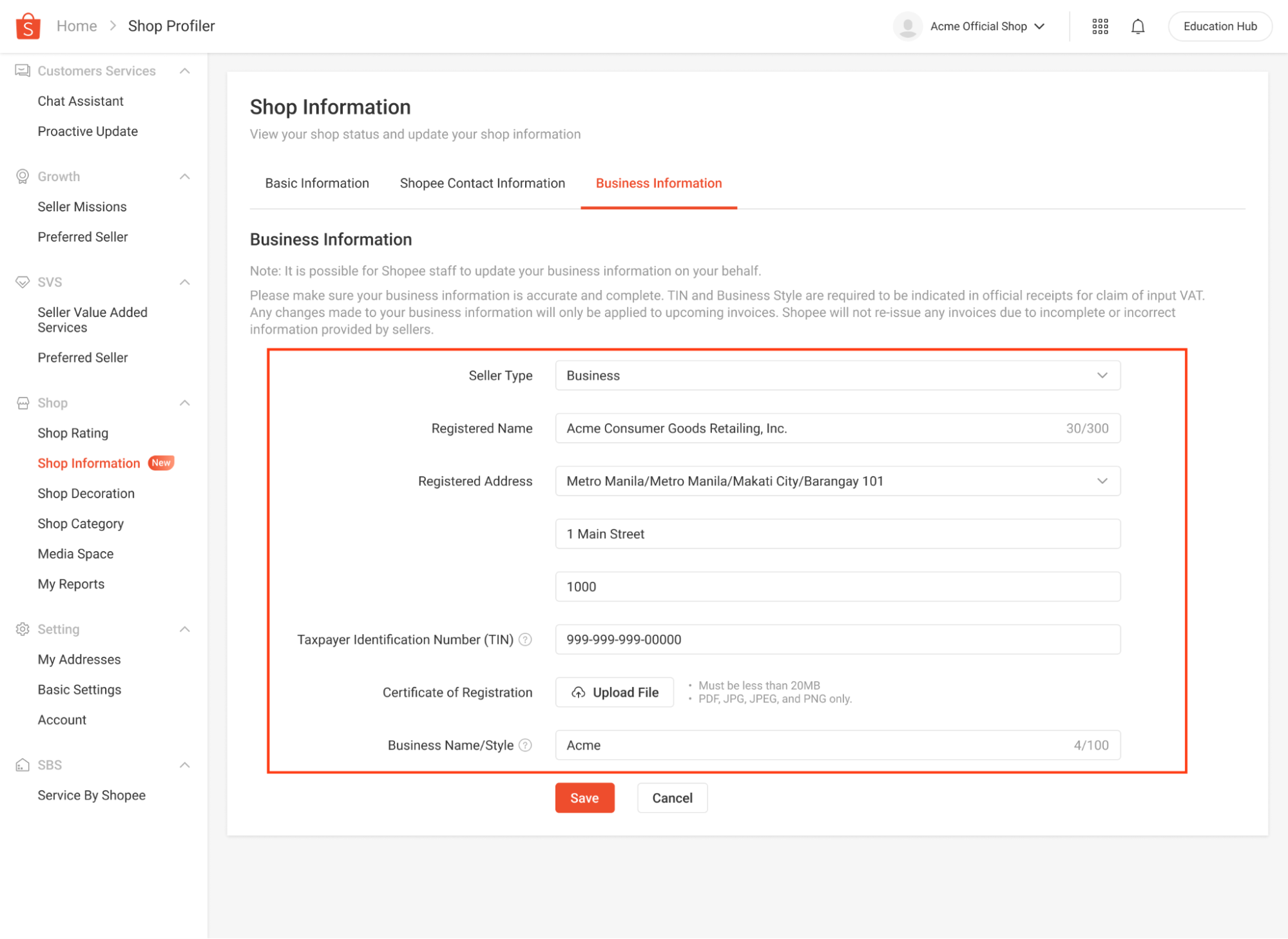 How to Update Business Information for Tax Invoices Shopee PH Seller Education Hub
